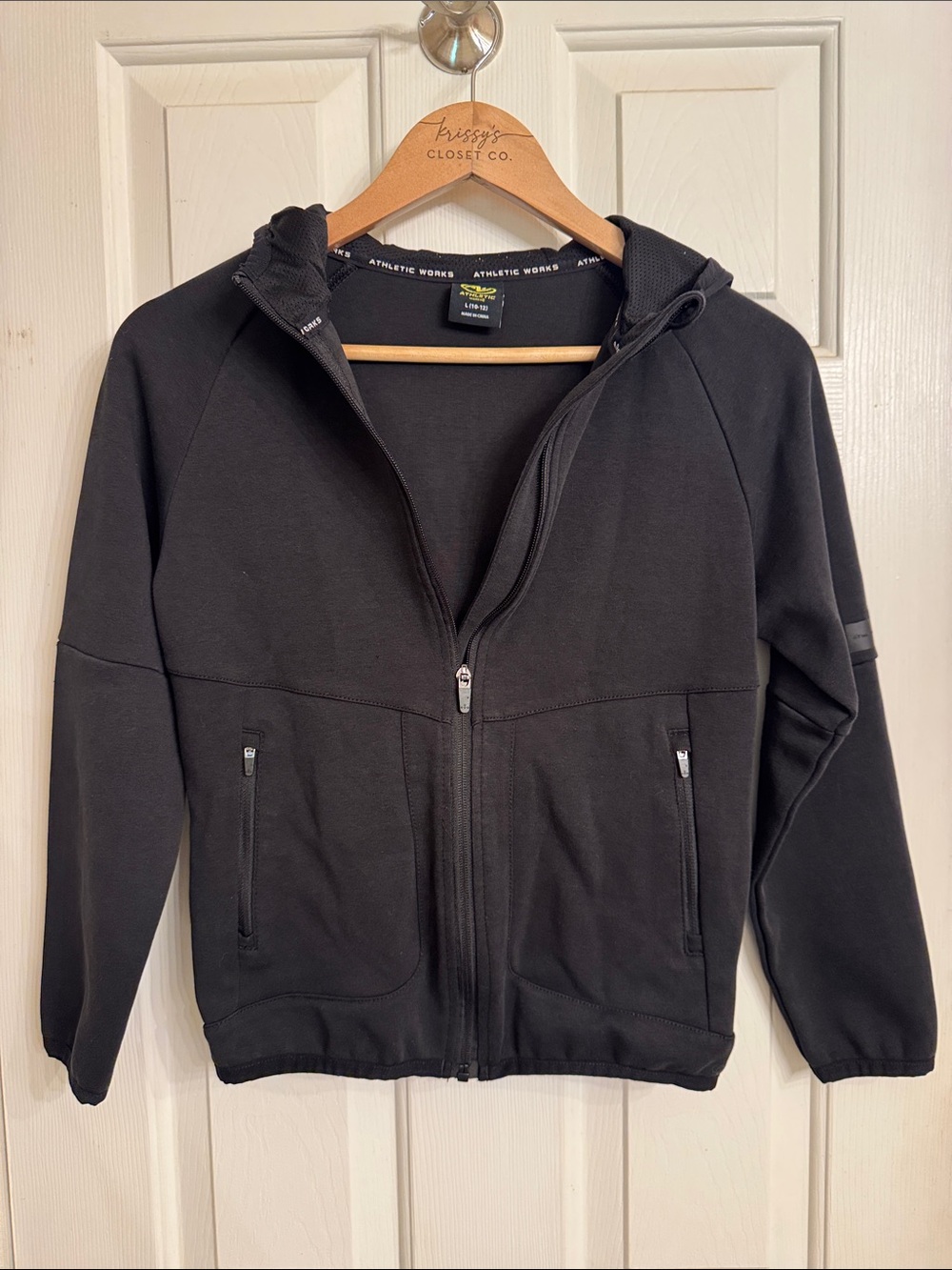Athletic Works Kids Black Hooded Zip Jacket with Zippered Pockets